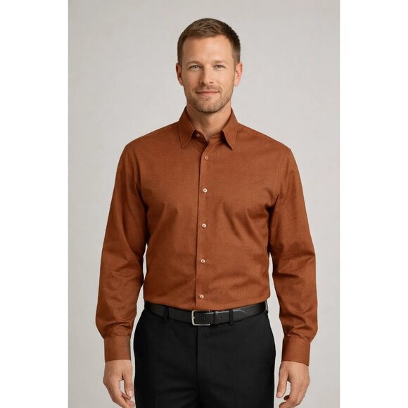 Pronto Uomo Other - Pronto Uomo Rust Brown Woven texture Dress Shirt Size Large